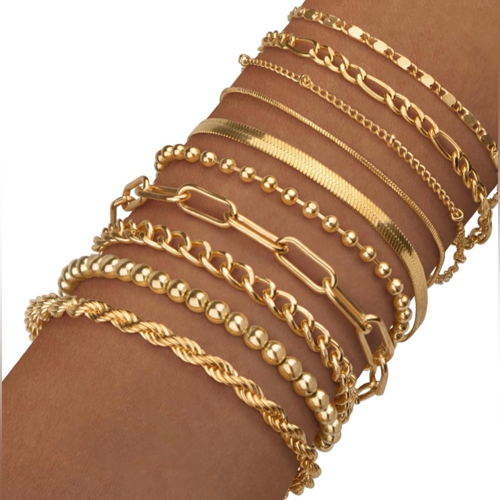 NWT 14K Gold Plated Dainty Bracelets Stack Set for Women Trendy Adjustable
